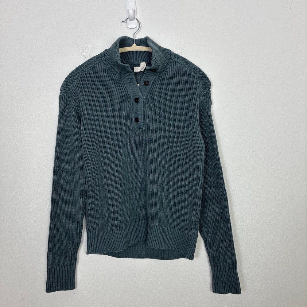 Pact Organic Cotton Ribbed Mock Neck Button Placket Sweater Women's M Fall
